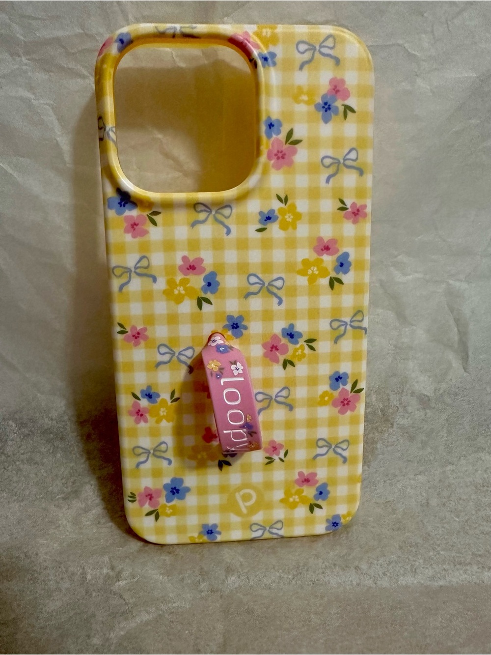 Loopy Case “Buttercup Blossom” Yellow Gingham Floral Phone Case with Pink Loop